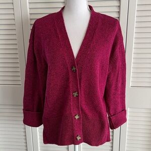 GAP Split Hem V-neck Cardigan Sweater Women’s  Fuchsia Pink Cotton Size Medium